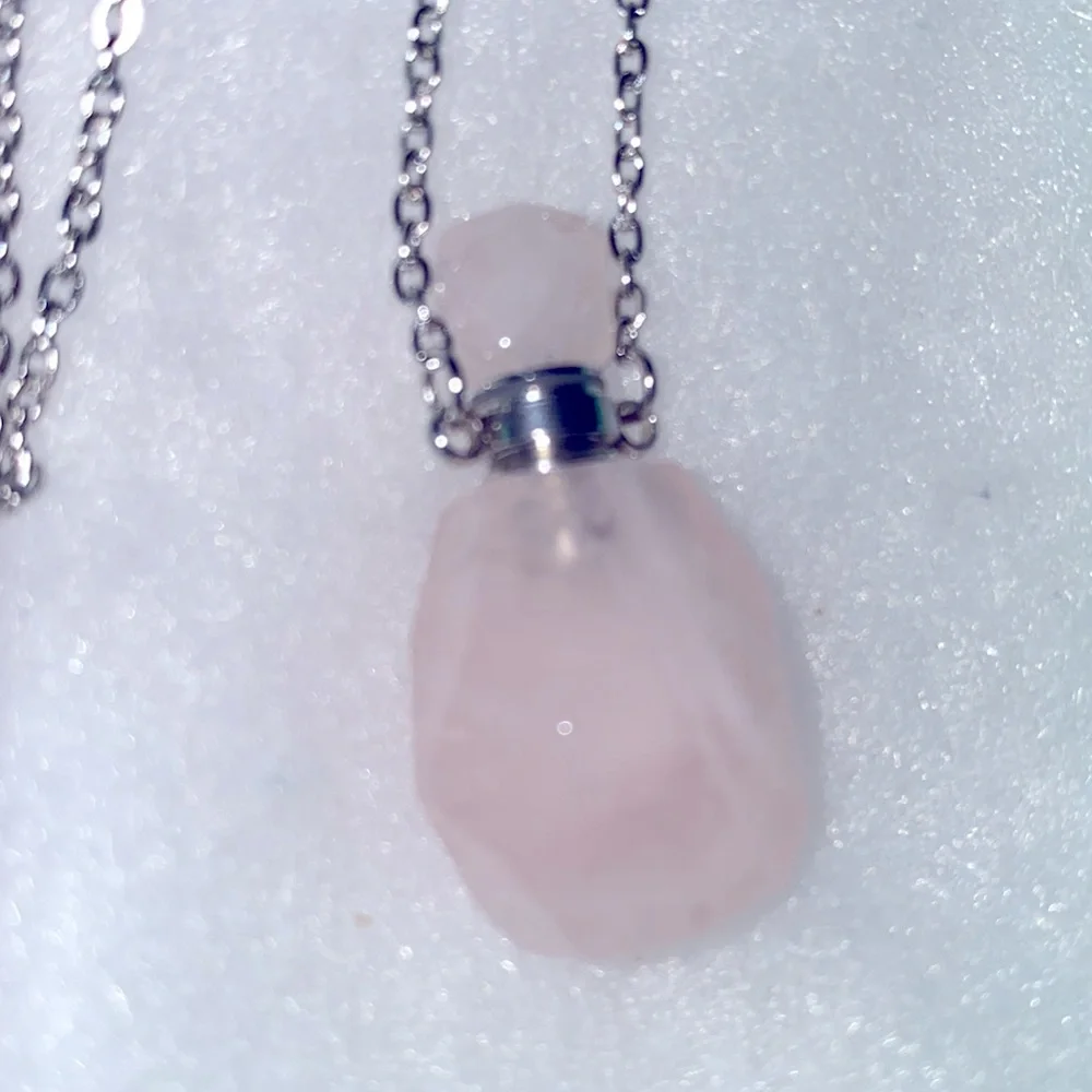 COPY - Natural Rose Quartz Perfume Bottle Sterling Silver Necklace 16” - Picture 7 of 8
